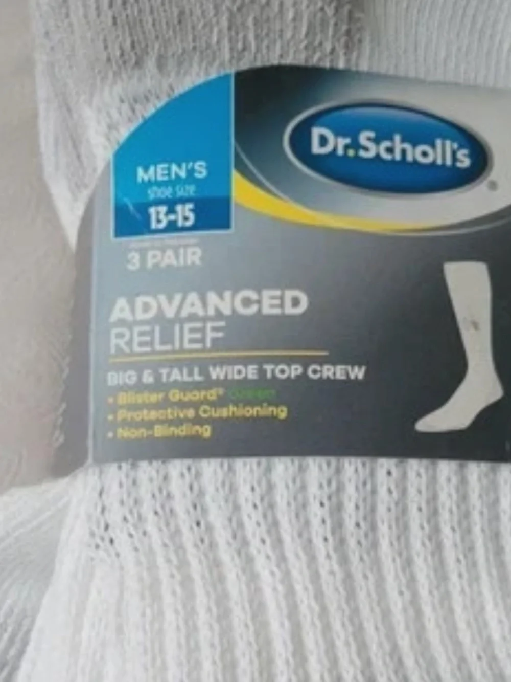 Dr. Scholl's Men's Advanced Relief White Crew Socks - 3 Pack